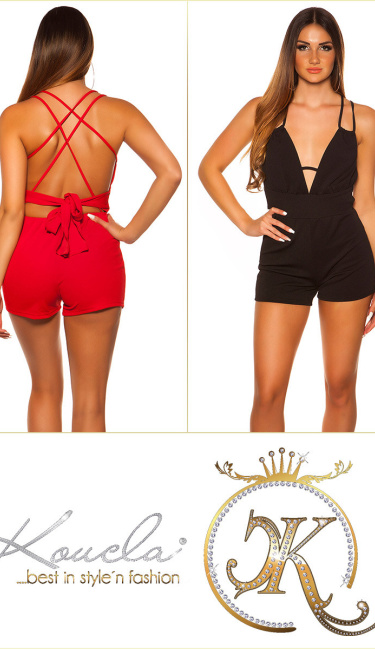 straps playsuit with bow Red